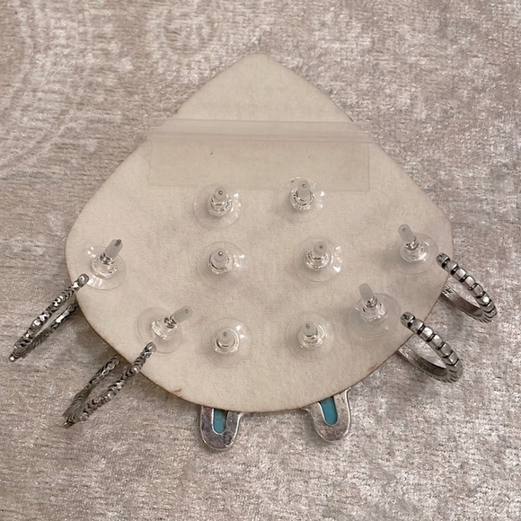 Brand New Atterri Southwest Silver Tone & Turquoise Set of 5 Pairs of Earrings - Picture 10 of 12
